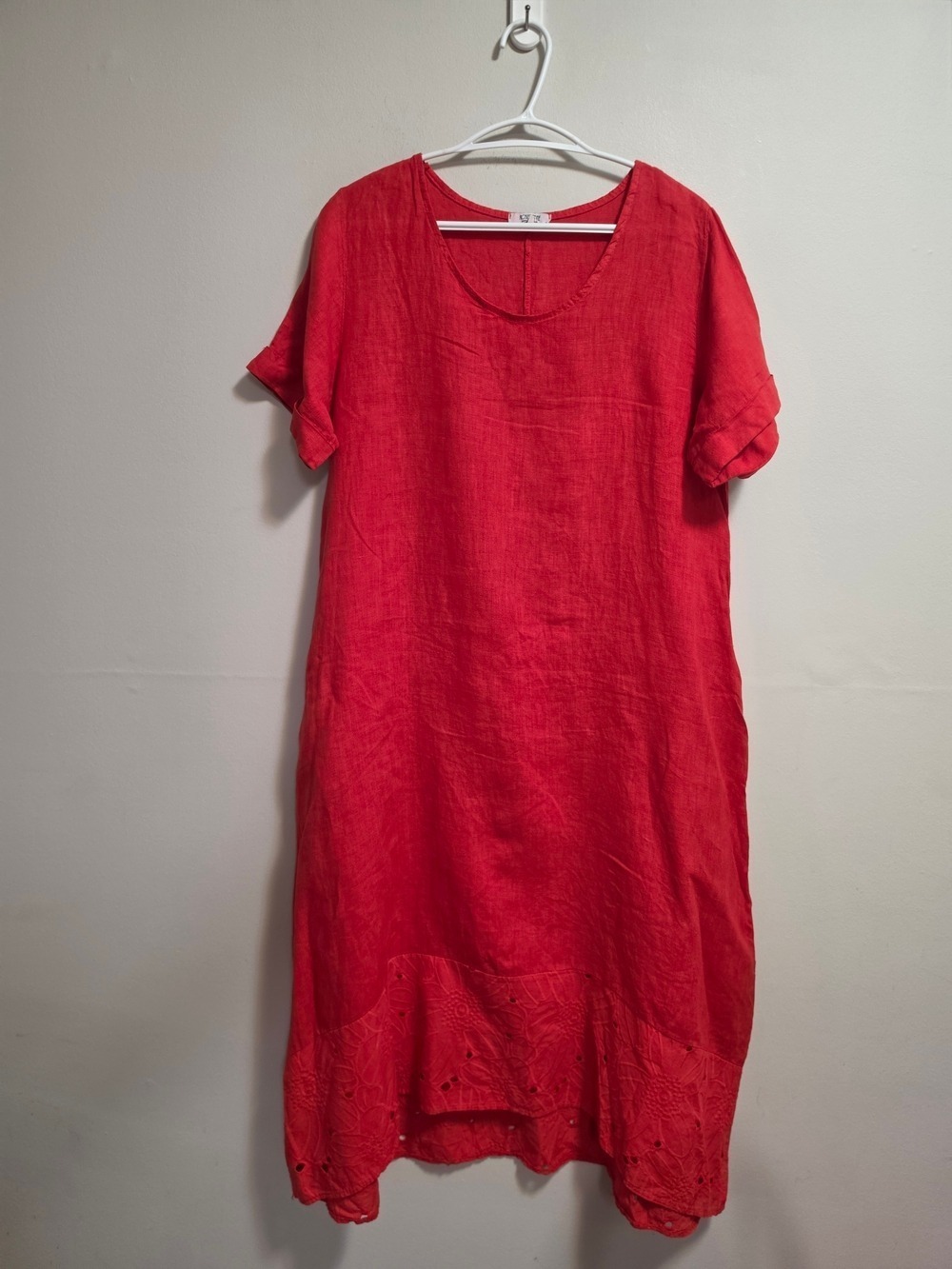 Rosemarine Red 100% Linen Eyelet Hem Tunic Dress Size Large - Picture 2 of 10